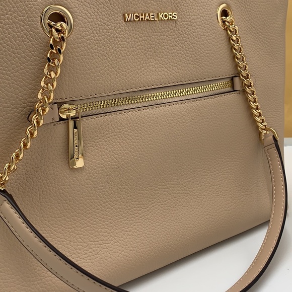 Michael Kors Jet Set Item Medium Front Pocket Shoulder Chain Tote BUFF COLOR - Picture 7 of 13